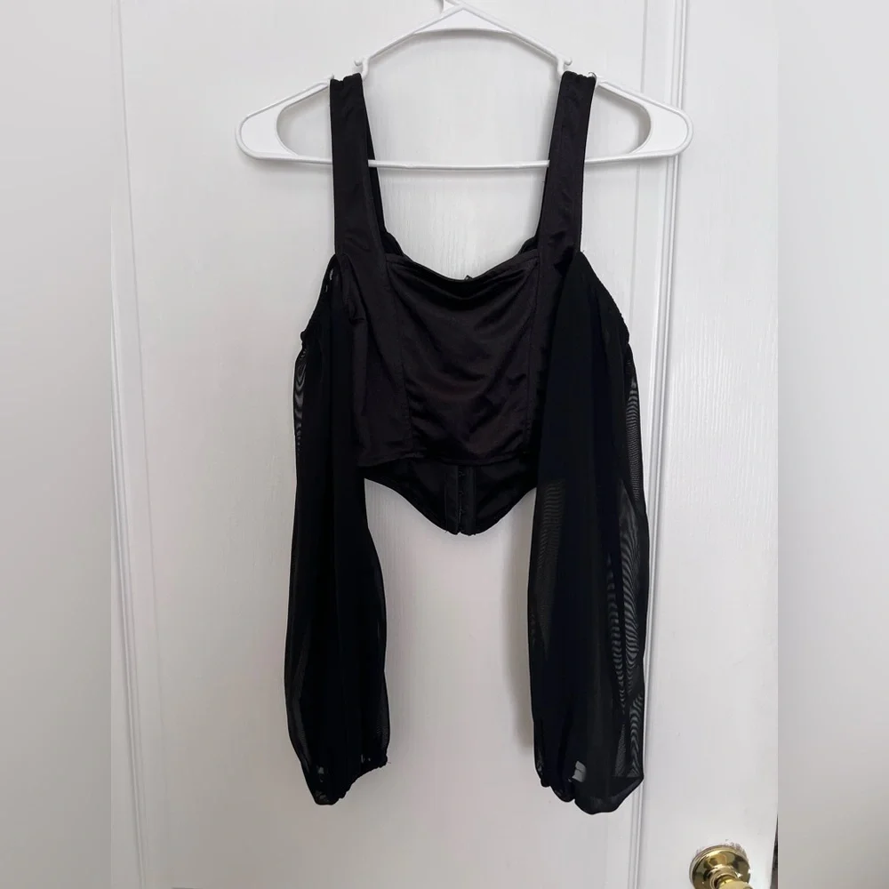 Windsor Black Satin Corset with Sheer Sleeves top size XS
